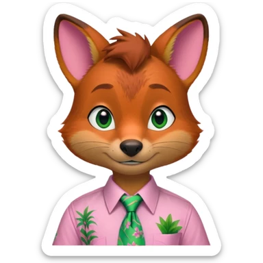 Nick Wilde with a pink Hawaii shirt and green hawaii tie from the Zootopia Disney movie sticker