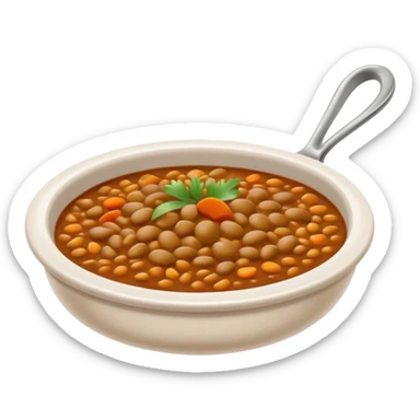 Cinematic Realistic Dal Dish Emoji, featuring a hearty lentil stew with aromatic spices rendered with lifelike textures and warm, comforting lighting. sticker