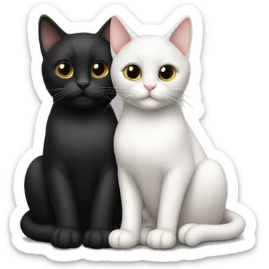 Two pet cats sitting together, one larger than the other. The biggest is all black. The smaller is tuxedo. sticker