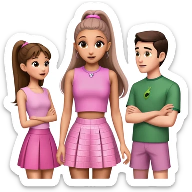 Ariana grande goes to the wicked set talking to the other actors wearing a pink croc top and a short pink skirt  sticker