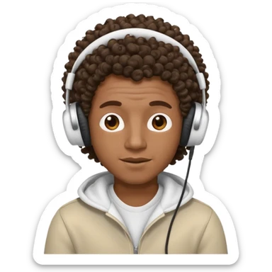 Black guy with curly hair listening to music with white headphones  sticker