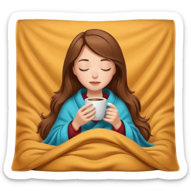 brown-haired white girl inside a blanket sipping coffee eyes closed sticker