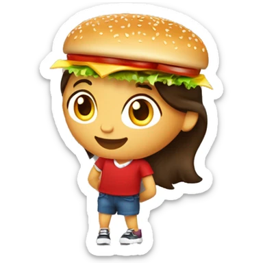 Fille brune contente debout qui mange un burger macdo  sticker
