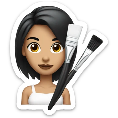 a woman with black hair styling someone eyebrows with a brow brush sticker