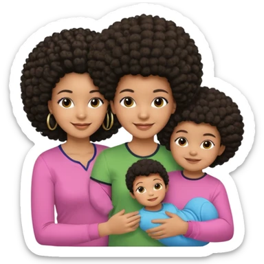 Polaroid photo with a Black woman with an afro hairstyle and a green blouse, two children: a boy with straight hair and a blue shirt, and a baby girl in a pink shirt. All are smiling. sticker