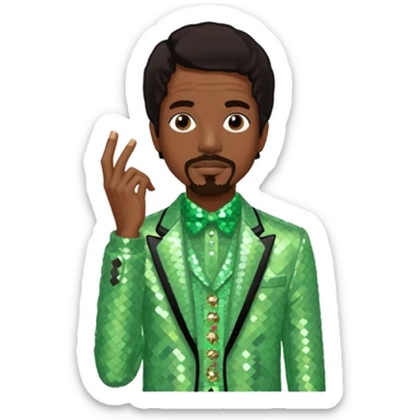 Andre 3000 from Outkast with dark brown hair, pale green sequin outfit sticker