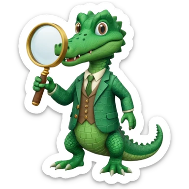 Add a solid white circle background behind a claymation style alligator professor with a magnifying glass, keeping the original style and lighting. sticker