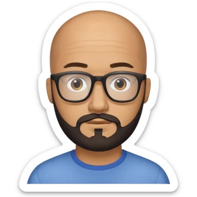 Homem com 30 anos careca com barba PRETA aparada e com óculos sticker