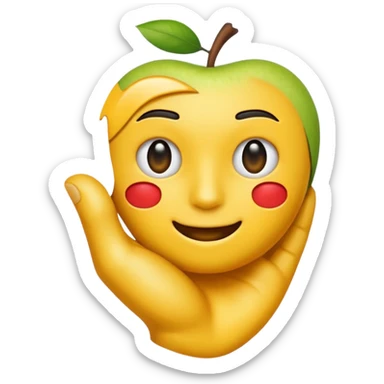 Una mano emoji amarilla al estilo de Apple iOS haciendo un gesto único: el dedo índice apuntando hacia arriba, los dedos medio y anular doblados hacia adentro, y el pulgar tocando el meñique sticker