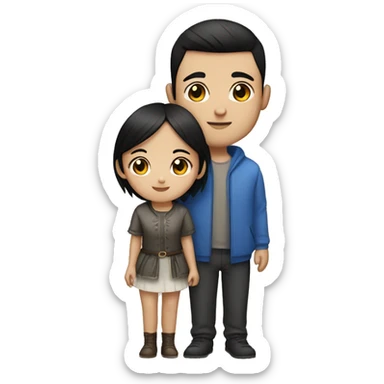a couple of an Asian girl with black eyes and a Slavic guy with short black hair and blue eyes sticker