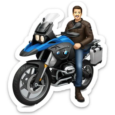 emoji motorcycle bmw gs 1250 black and male rider on bike dark hair blue eyes sticker