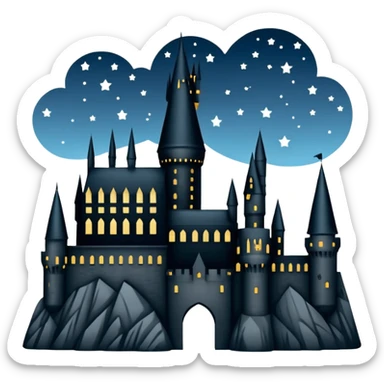 Harry Potter series, Hogwarts castle silhouette with stars, outlined icon sticker