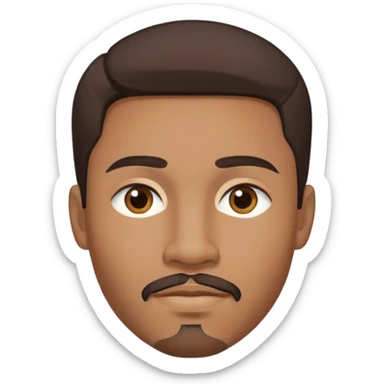Young man with medium brown skin, mixed-race ethnicity, long dark brown hair with middle part, goatee, mustache, and medium brown eyes, head only sticker