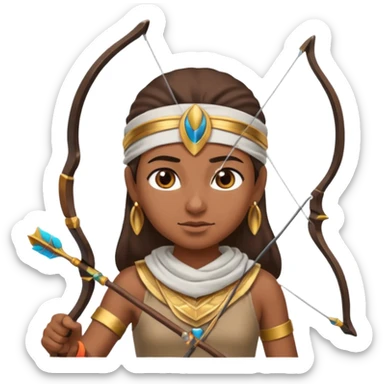 Emoji portrait of an Egyptian archer. Headcloth, bow and arrow, focused expression. sticker