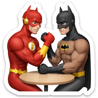 The Flash (depicted as a black man) and Batman arm wrestling sticker
