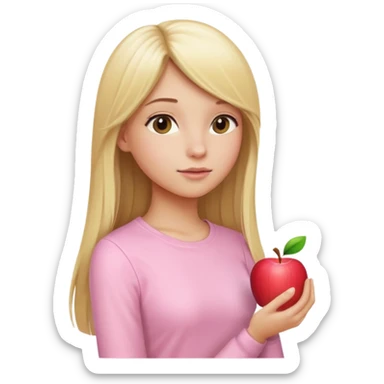 girl in light pink clothes, blonde with long straight hair, side view, pose, Apple emoji style, variation 2 sticker