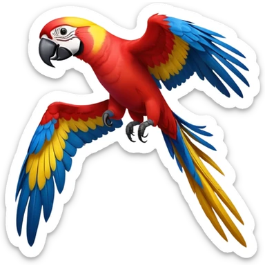 cinematic-macaw-realistic-full-body-standing-emoji,-vibrant-feathers-glowing-with-rich-reds,-blues,-and-yellows,-head-tilted-dramatically,-curved-black-beak-gleaming,-piercing-dark-eyes-exuding-confidence,-simplified-yet-realistic-focused sticker