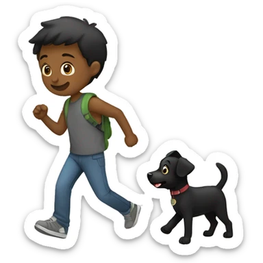 Un Perro negro y un niño de 13 años caminando  sticker