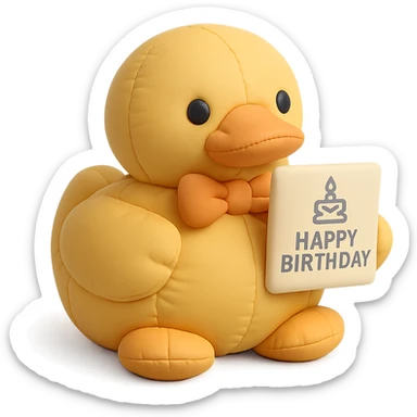 duck with bowtie holding birthday card, cushion style sticker