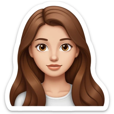 Young woman with long brown hair, pretty face, social media personality sticker