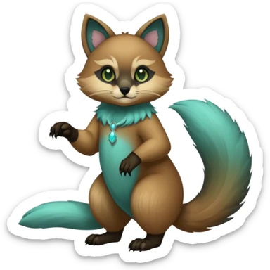 exotic shiny sparkly colorful cool realistic cute beautiful dark gloomy ghostly spooky greyish blackish green cyan toned colored fantasy-Cacomistle-tanuki-oncilla-caracal-animal-hybrid (full body) sticker