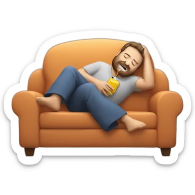 man falling asleep on a sofa with the remote control in his hand sticker