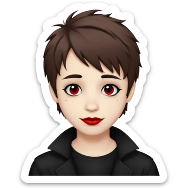 Happy pale Goth boy with shaggy brown hair, and messy black eyeliner , smudged, red, lipstick  sticker