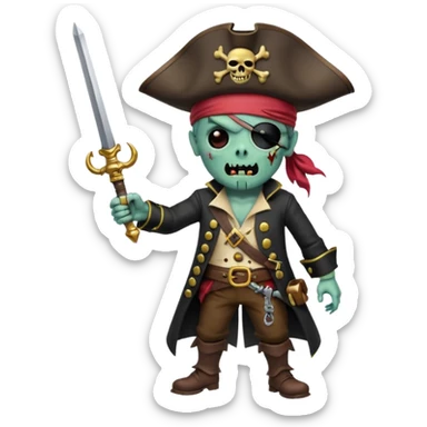 Pirate Zombie in tricorn hat waves a saber sticker