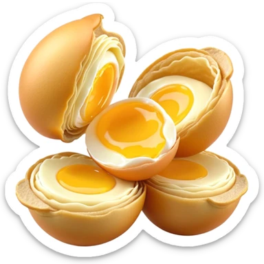3D rendered authentic Hong Kong egg puffs (港式鸡蛋仔) being pulled apart showing stretchy interior, golden color, hyper-realistic egg-shaped bubbles, glossy surface, detailed texture sticker