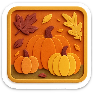 Add falling leaves to the paper craft style fall scene in the square, keeping the layered look sticker