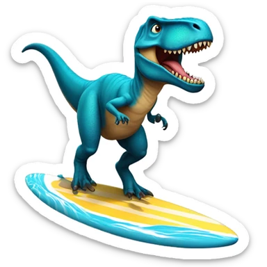 A T rex riding a surfboard  sticker