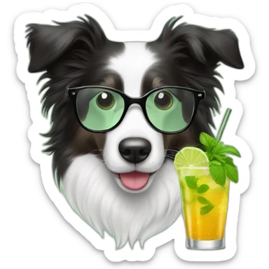 puppy border collie with glasses sniffing mojito sticker