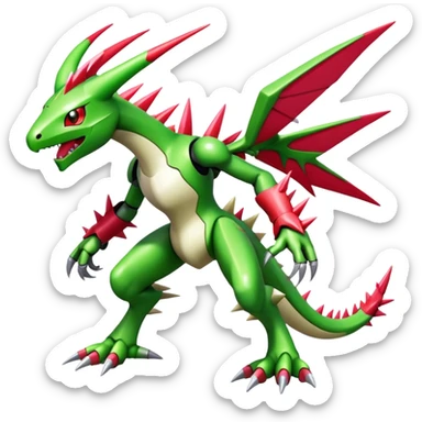 Spiky Cool Edgy shiny colorful Digimon-Fakemon-Flygon-Gabite-Mecha, full body, two legs sticker