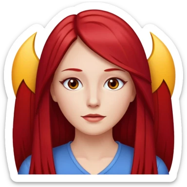 white woman cherry red long straight hair parted middle sticker