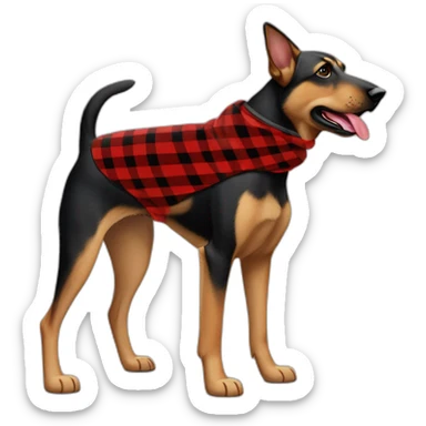 75% Coonhound 25% German Shepherd mix dog wearing small pointed red buffalo plaid bandana pointing down side view full body facing left sticker