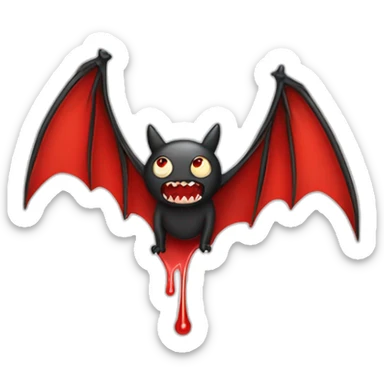 raised eyebrow bat with wings fangs drip red slime sticker