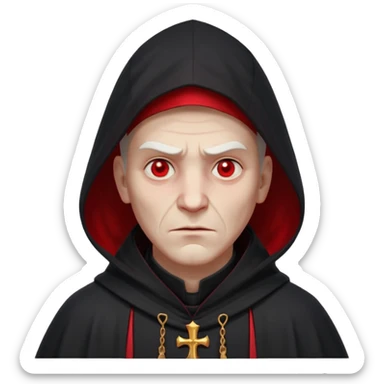 cursed village priest portrait, head and shoulders only, dark hooded robe, mysterious expression, subtle red accents, eerie glow, gothic village atmosphere, 3D cartoon, mobile game icon style, clean background, no text, no watermark

 sticker
