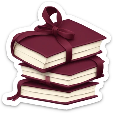 burgundy books stacked up and tied together by a burgundy bow sticker