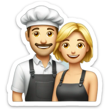 food photographers man and woman happy. Camera** and food sticker