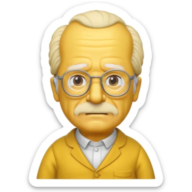 A 3D cartoon close-up of Grandpa Abe Simpson from The Simpsons, rendered in Memoji-style with bald yellow head, white tufts of hair on the sides, wrinkled face, glasses, and warm lighting. Match the Simpsons family color tone and style, yellow dress. sticker