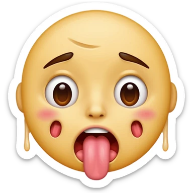A tired face, sweating but sticking its tongue out excitedly sticker