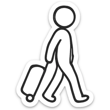 silhouette of a person with a suitcase, side view, simple, black sticker