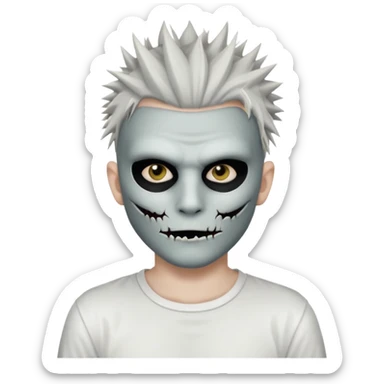 zombie boy with spiky emo hair and white shirt emoji and he wears an anonymous mask sticker
