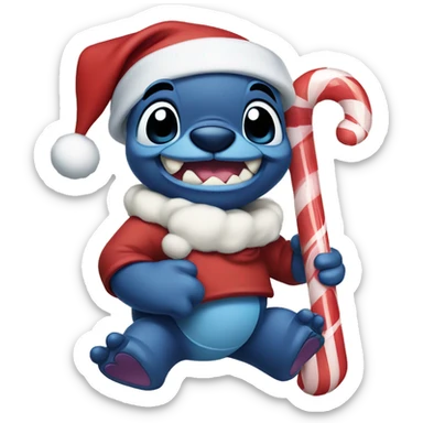 Stitch Disney with Candy cane wearing a Santa hat sticker