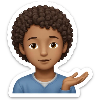 Brown boy with short curly hair dreaming abouthis girlfriend small smirk on his face eyes closed with a little heart next to him sticker