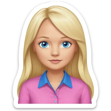 Emma Bunton with long blonde hair, blue eyes, pink shirt sticker