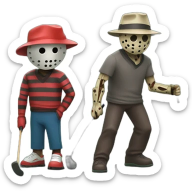 Freddy Kruger and Jason Voorhees playing golf sticker