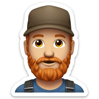 Red haired long bearded white man with freckles overweight trucker wearing a flat bill Kenworth hat  sticker