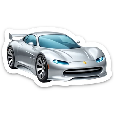 A low-profile futuristic car emoji made of polished silver chrome, wide body stance, smooth aerodynamic shape, glossy metallic surface, soft reflections, luxury swag aesthetic, minimal details, iOS emoji style, centered on clean white background, studio lighting sticker