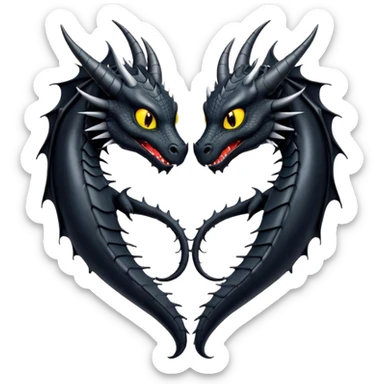 Two black dragons making a heart sticker